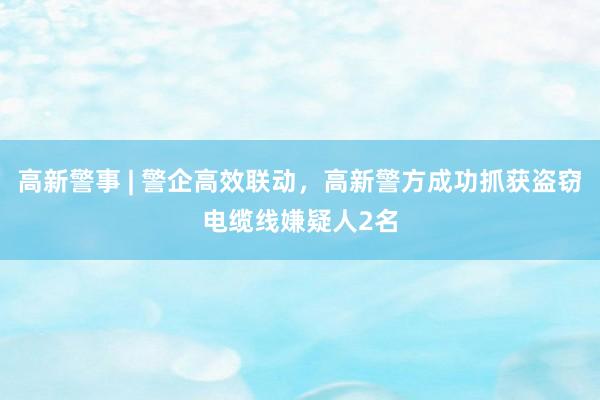 高新警事 | 警企高效联动，高新警方成功抓获盗窃电缆线嫌疑人2名